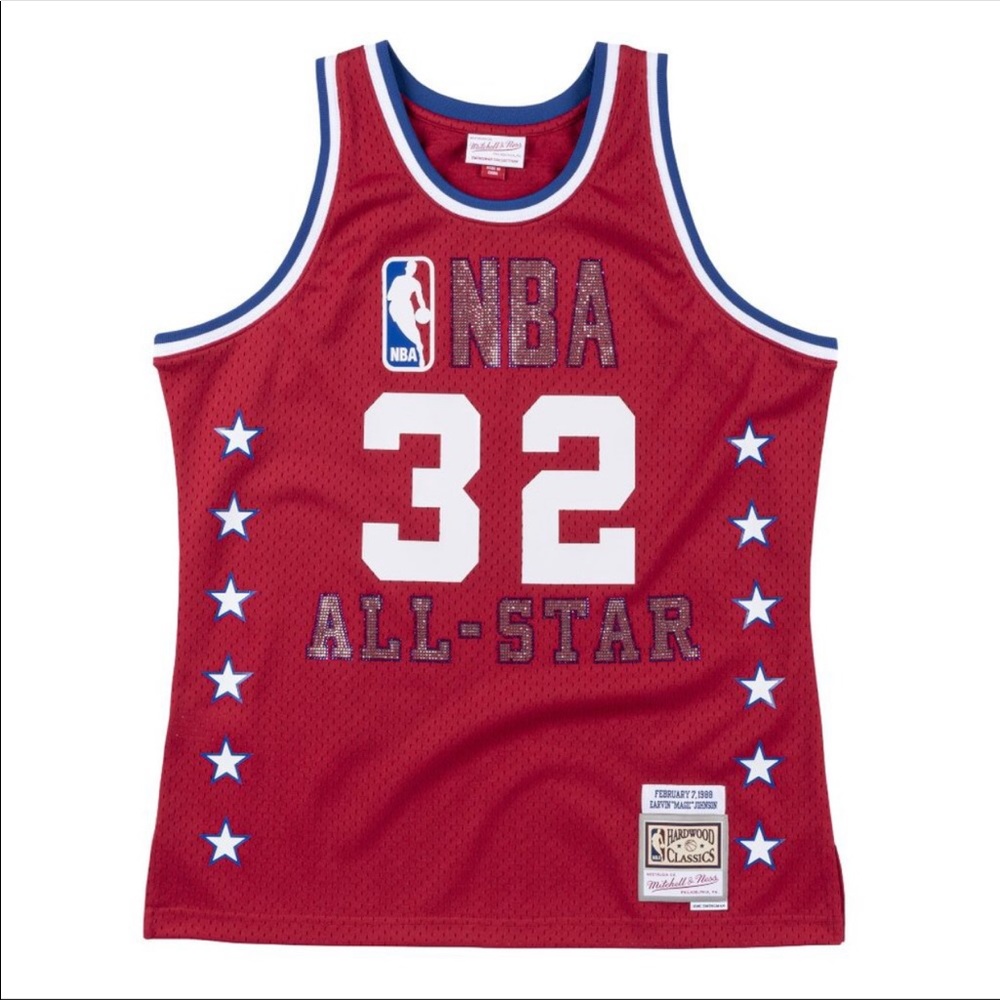 Magic Johnson Mitchell & Ness Red Western Conf 88 All-Star Rhinestone Swingman
